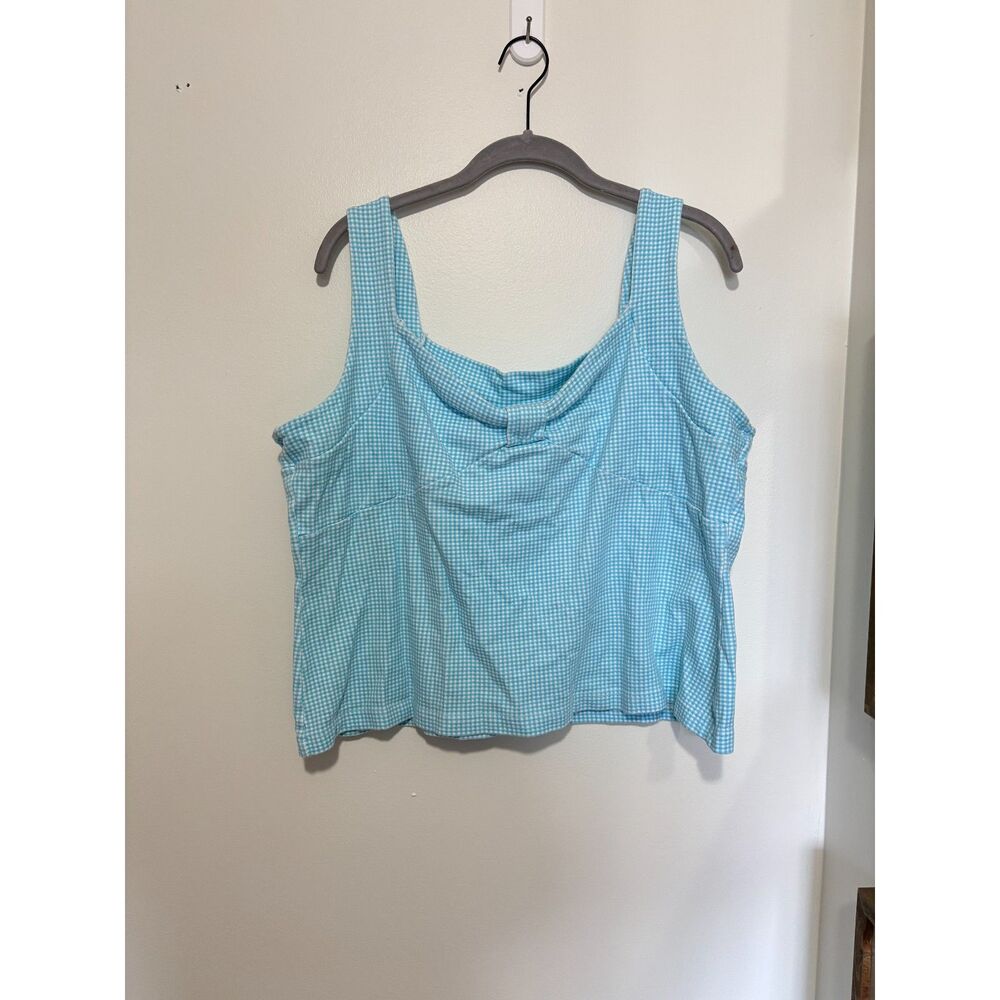 Fiorellini International Plus 18/20 Blue Gingham Tank Top Cottagecore Bow Blouse